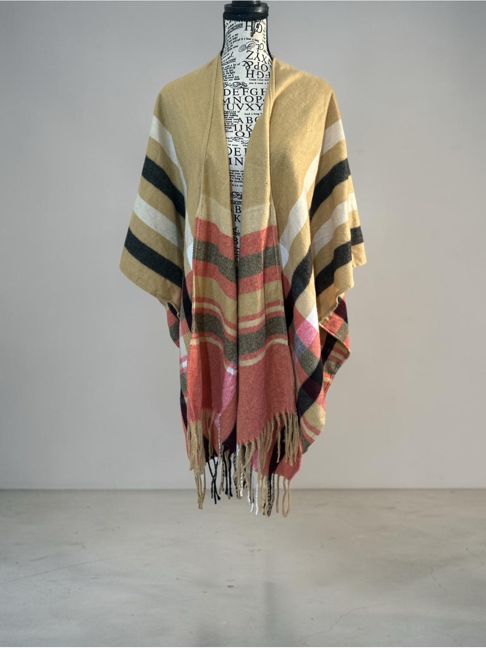 Woolrich Women's Multi-Color Plaid Fringe Wrap Coatigan - Beige & Rust - Picture 2 of 8